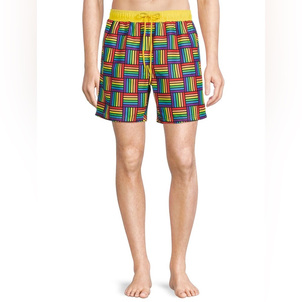 Pride Geometric Pattern Rainbow Swim Trunks